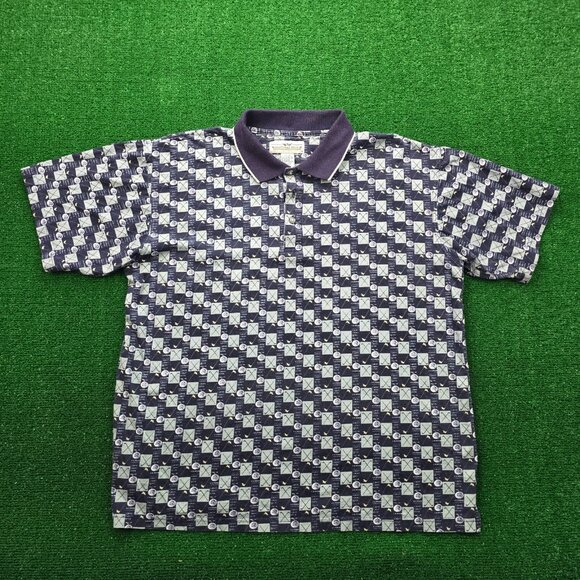 Natural Issue Polo Shirt Mens XL Blue Short Sleeve Abstract Geometric Golf‎ AOP - Picture 1 of 6